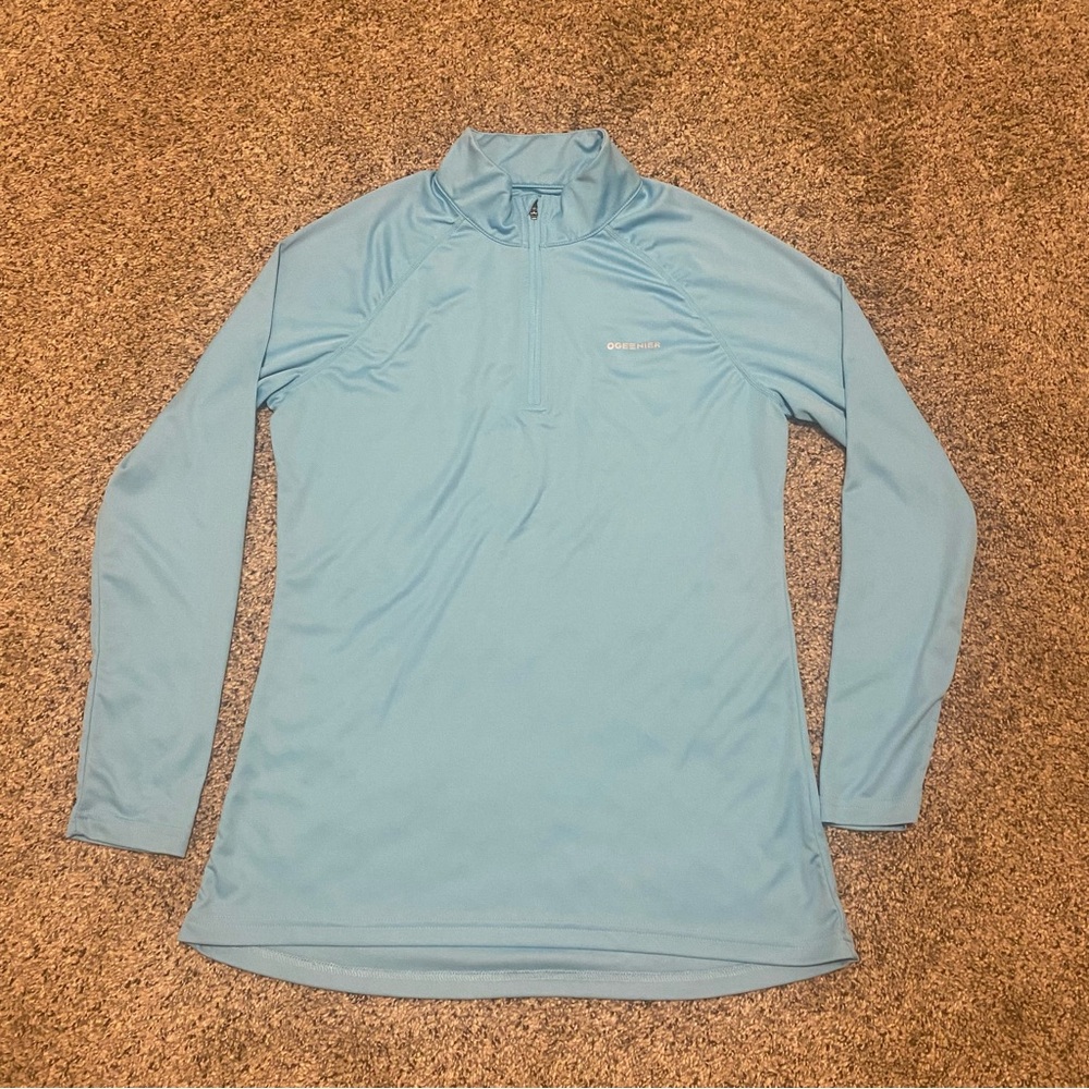Ogeenier Womens Large Long Sleeve Lightweight 1/4 Zip Light Blue Mock Neck Shirt